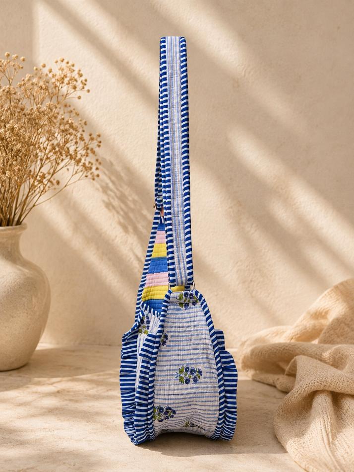 Sling Bag - Blue Florals on Stripes