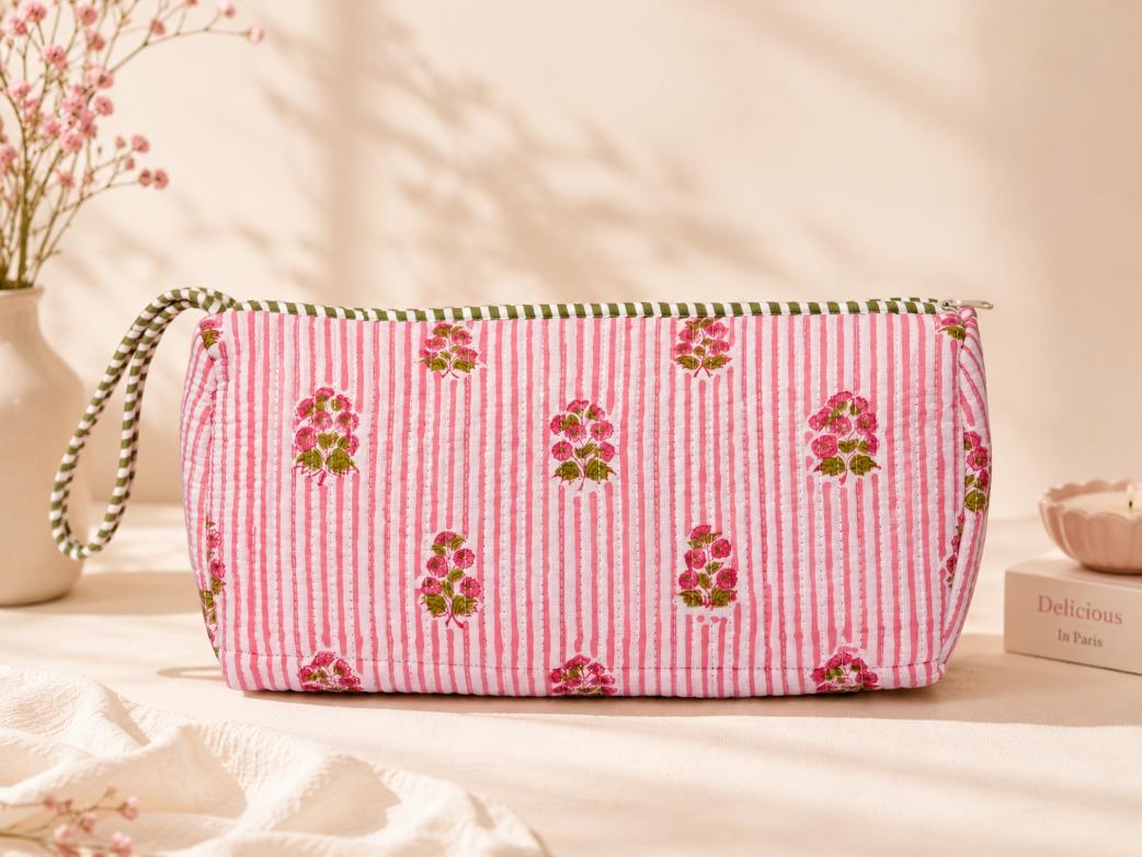 Dyson Bag - Pink Florals on Stripes