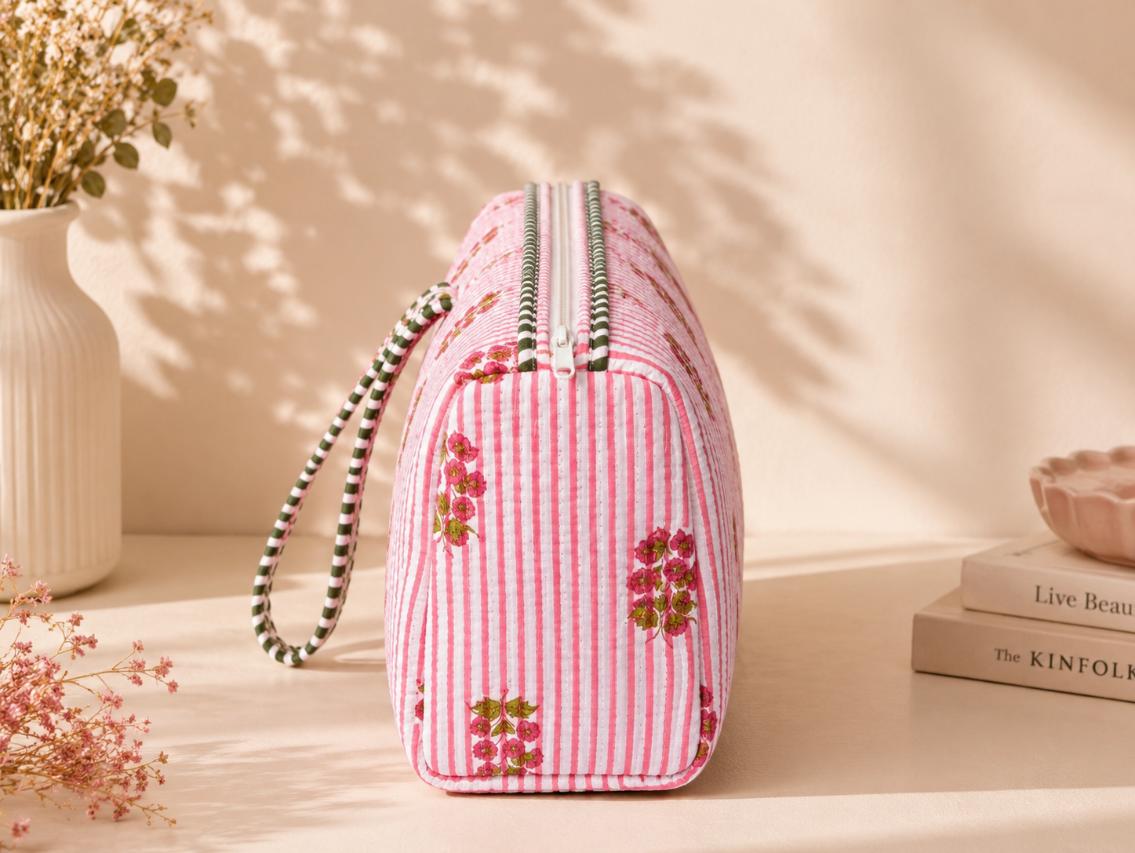 Dyson Bag - Pink Florals on Stripes