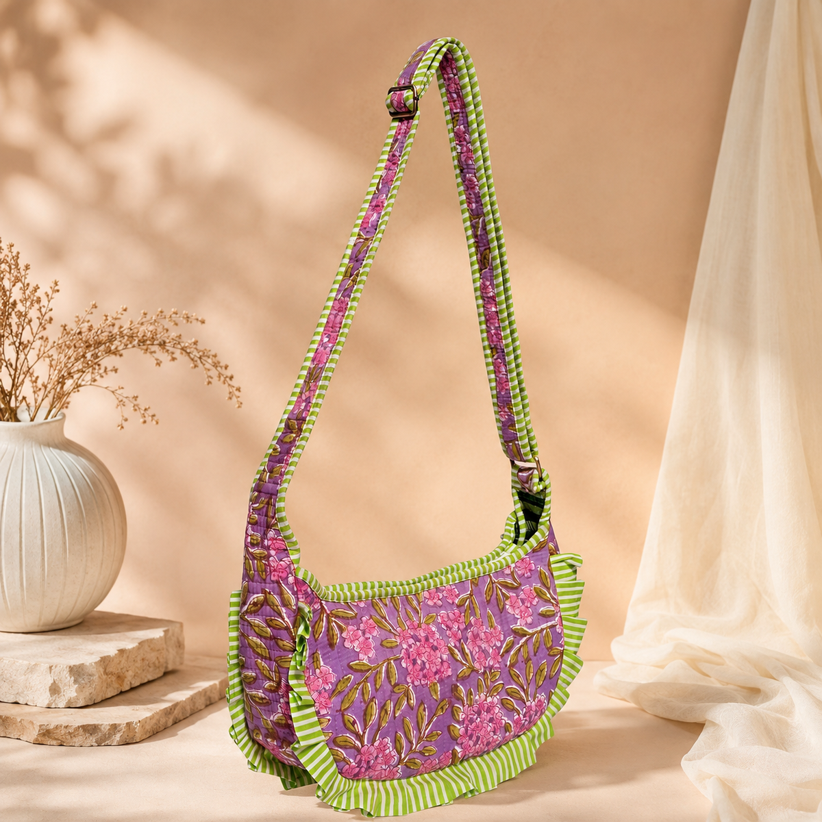 Sling Bag - Pink Florals on Lavender