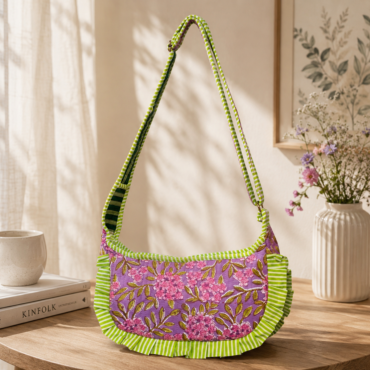 Sling Bag - Pink Florals on Lavender