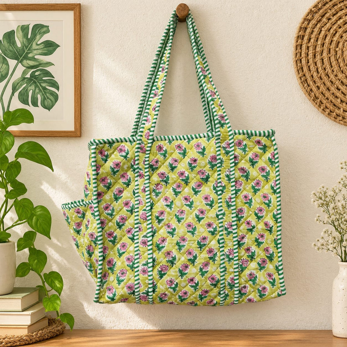 Green Flower Buti Tote Bag
