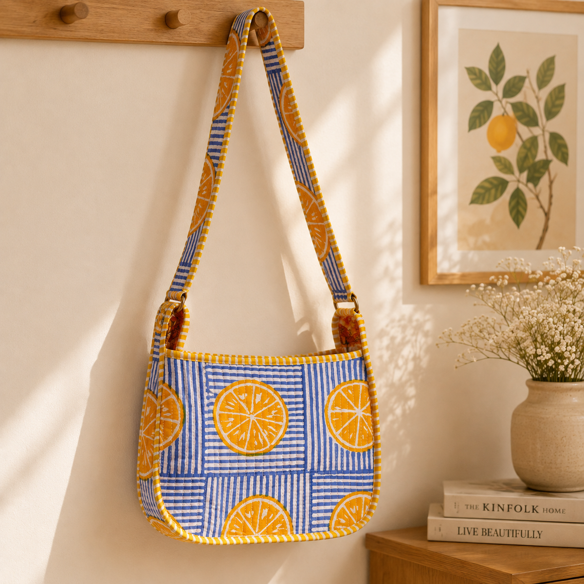 Sling Bag - Lemons on Blue Stripes