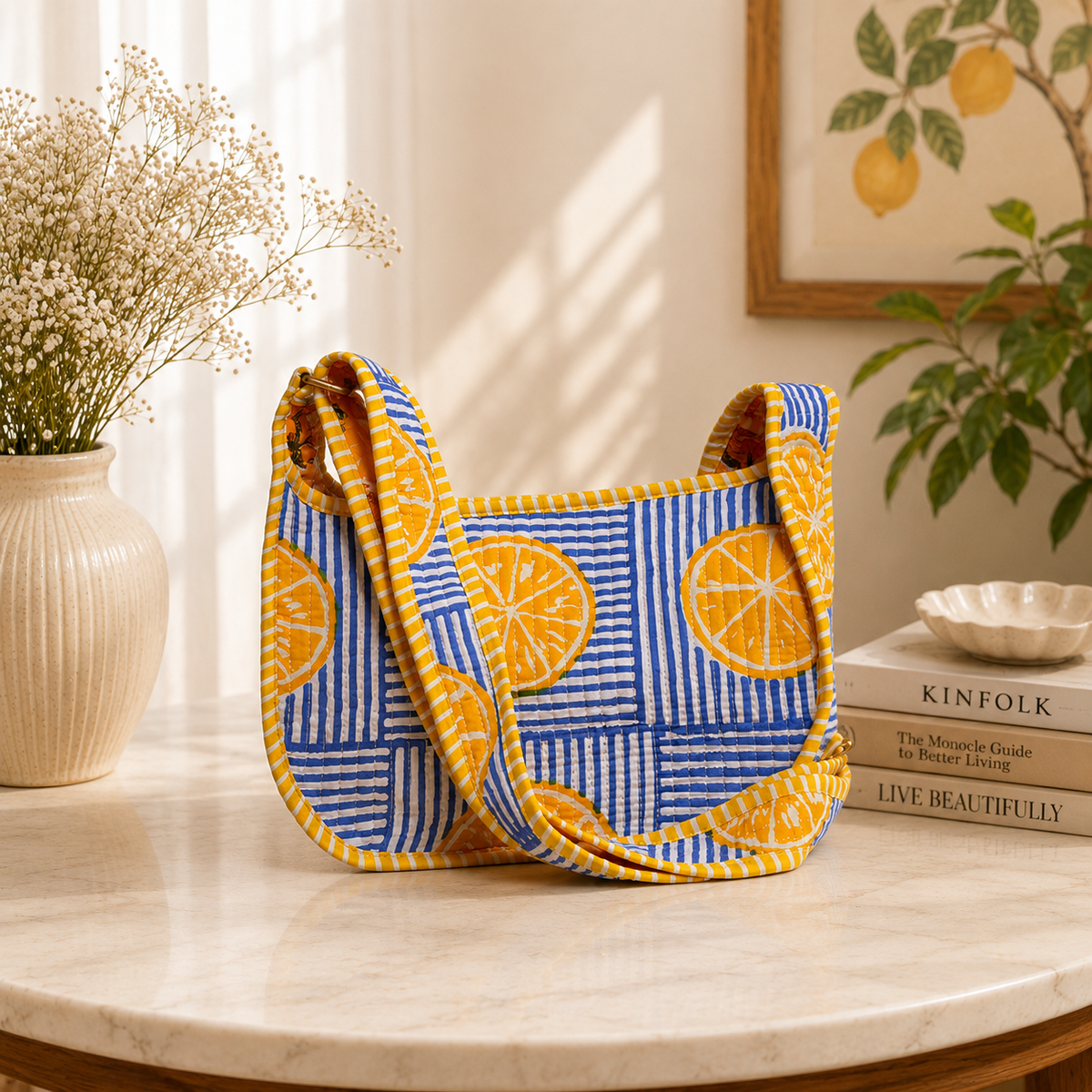 Sling Bag - Lemons on Blue Stripes