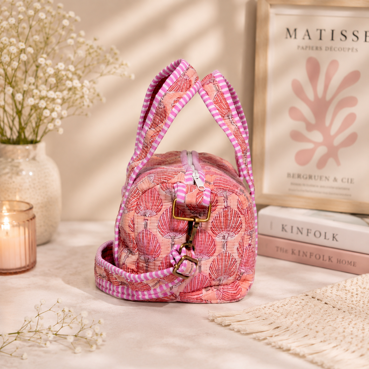 Mini Duffle Bag - Pink Shells on Blush