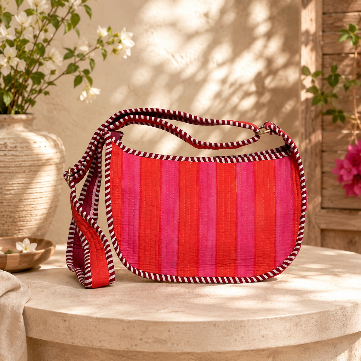 Sling Bag - Pink & Red Stripes