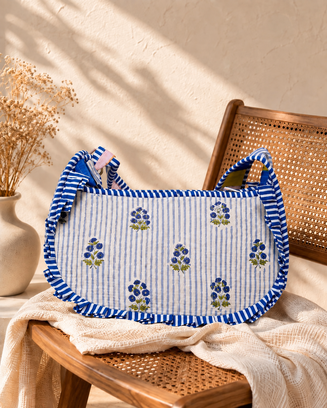 Sling Bag - Blue Florals on Stripes
