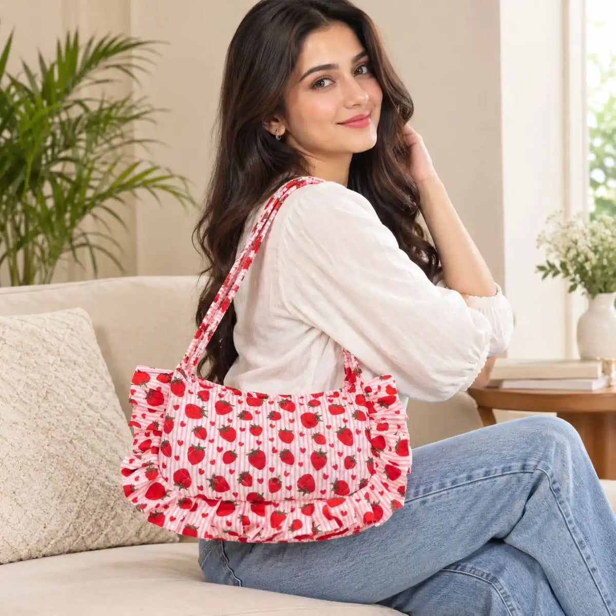 Sling Bag - Pink Strawberry With Little Heart