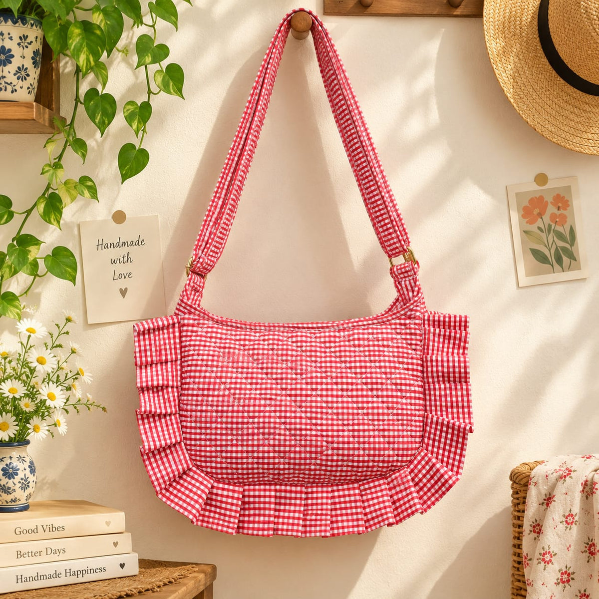 Sling Bag - Small Red Checks