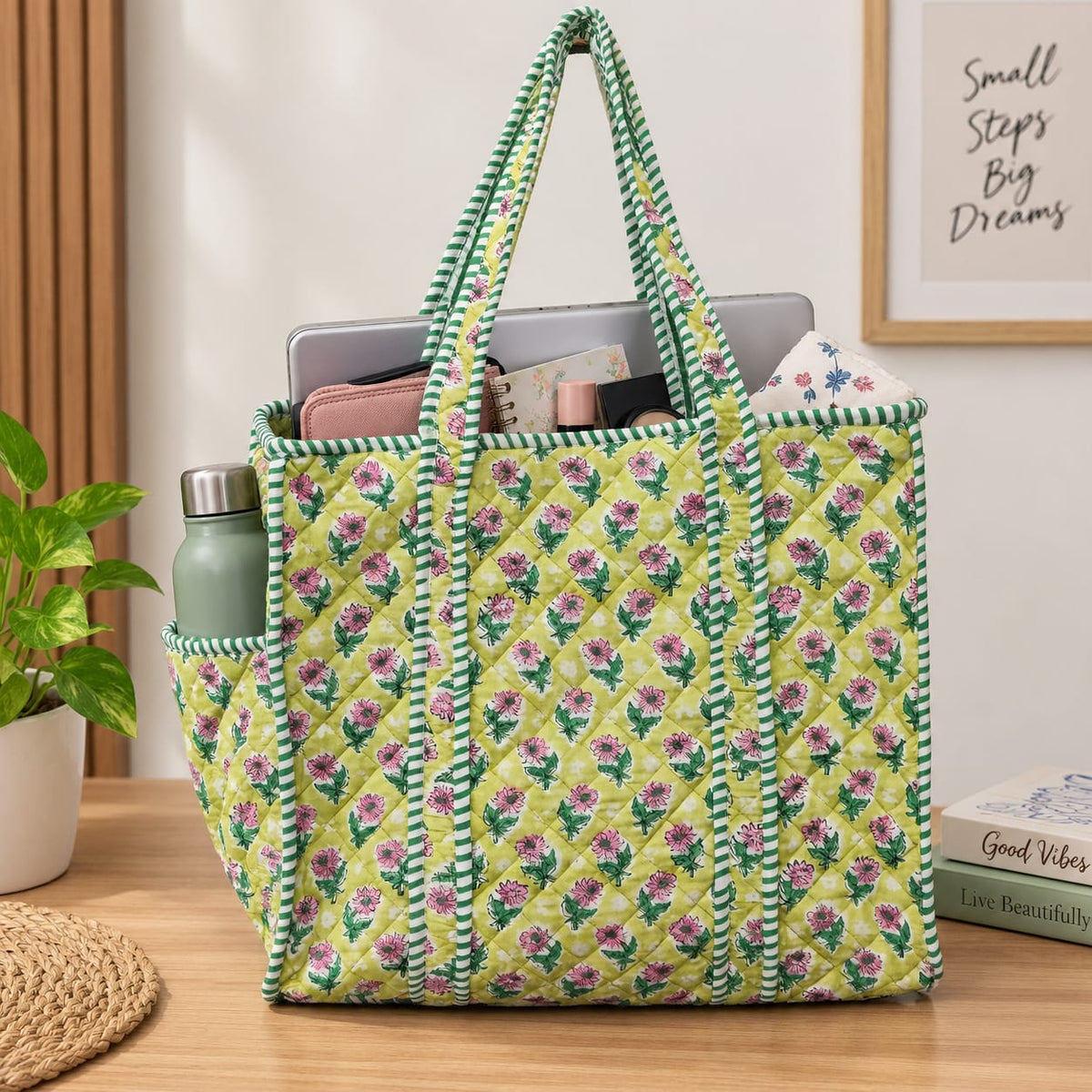 Green Flower Buti Tote Bag