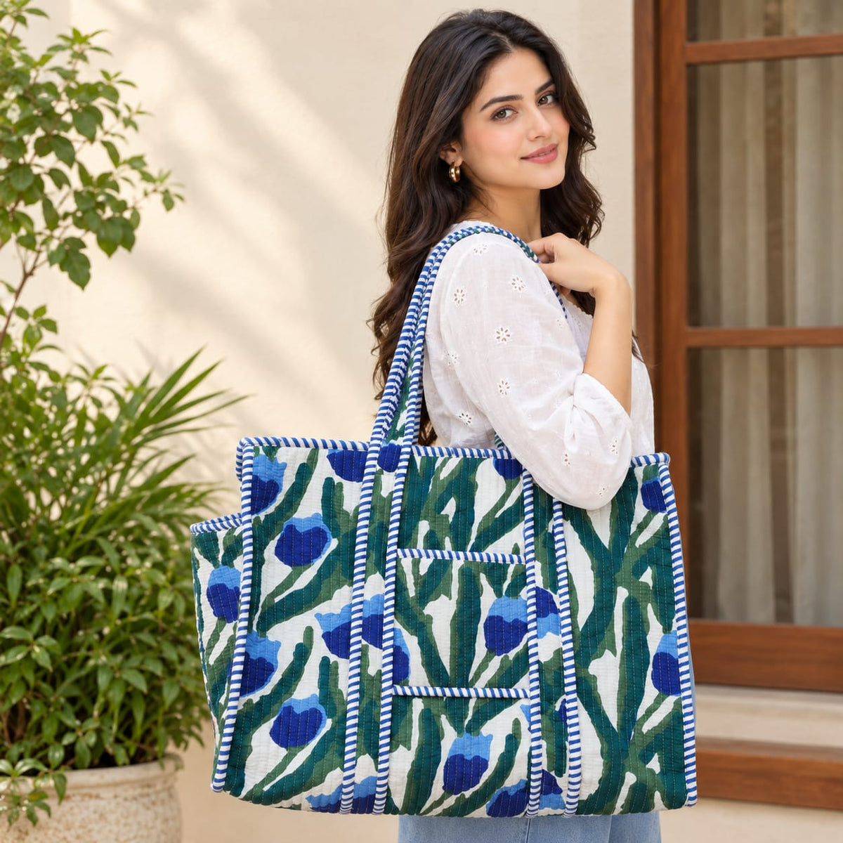 Blue Tulip Large Tote Bag