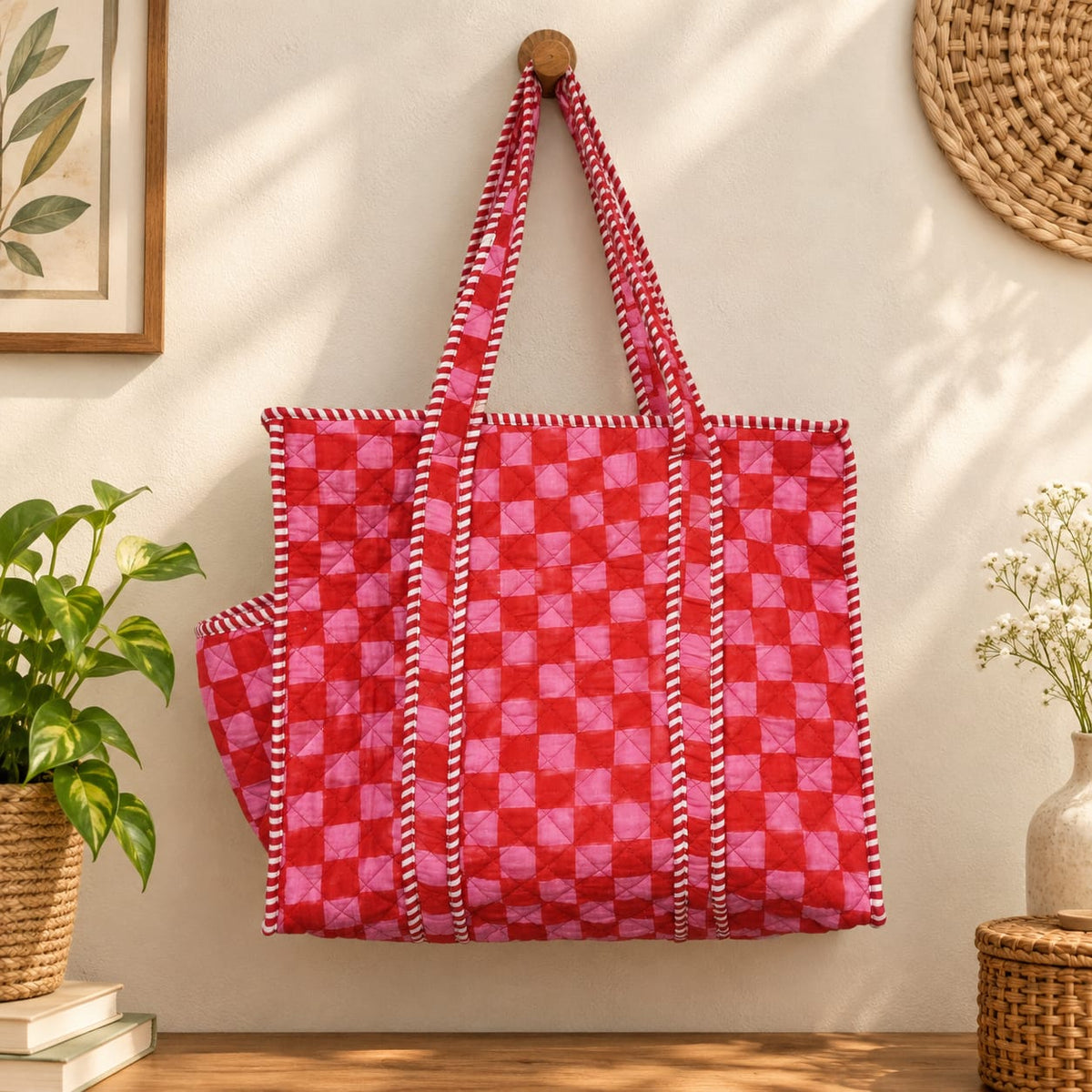 Red Checks Tote Bag