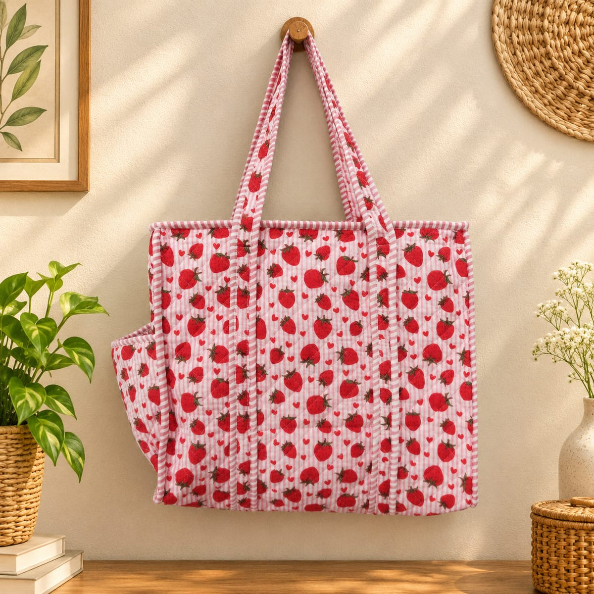 Pink Strawberry Tote Bag