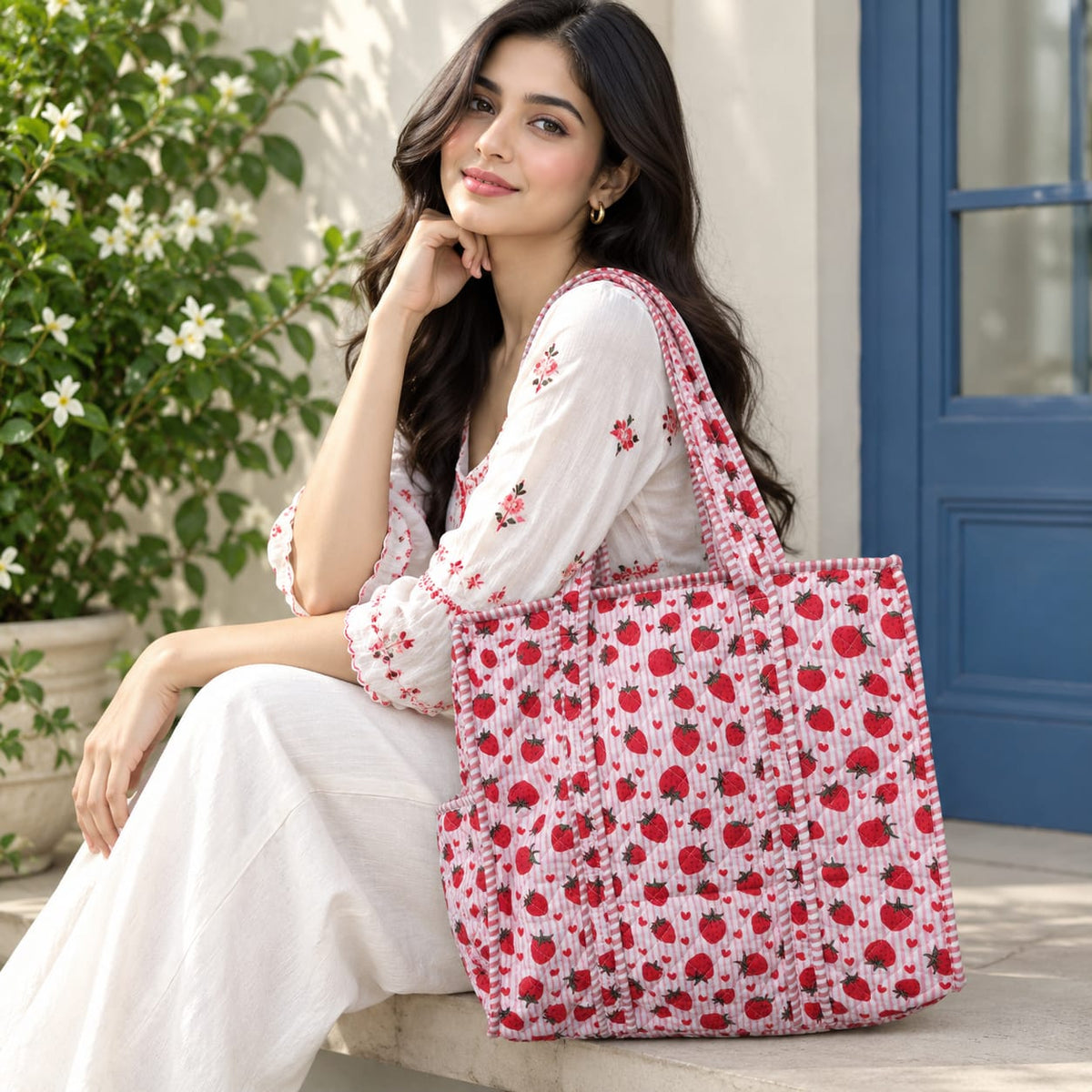 Pink Strawberry Tote Bag